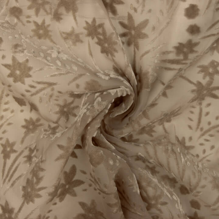 Ausbrenner mit Blumenmuster in Beige-Tönen auf Chiffon - Ribes y Casals