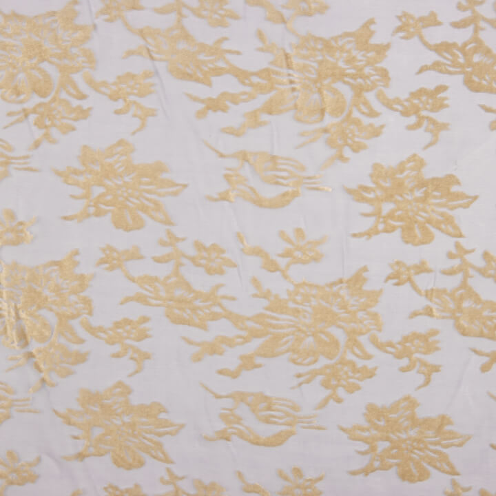 Ausbrenner mit Blumenmuster in Beige auf grauem Chiffon - Ribes y Casals