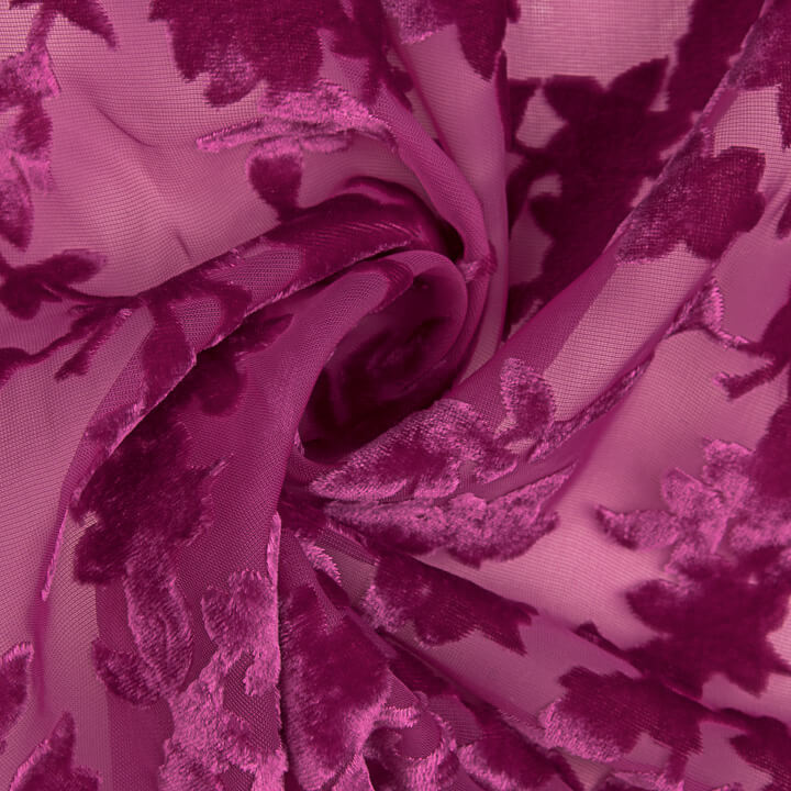 Fuchsiafarbenes Ausbrenner-Blumenmuster auf Chiffon - Ribes y Casals