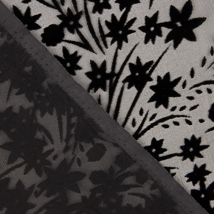 Schwarzes Ausbrenner-Blumenmuster auf Chiffon - Ribes y Casals