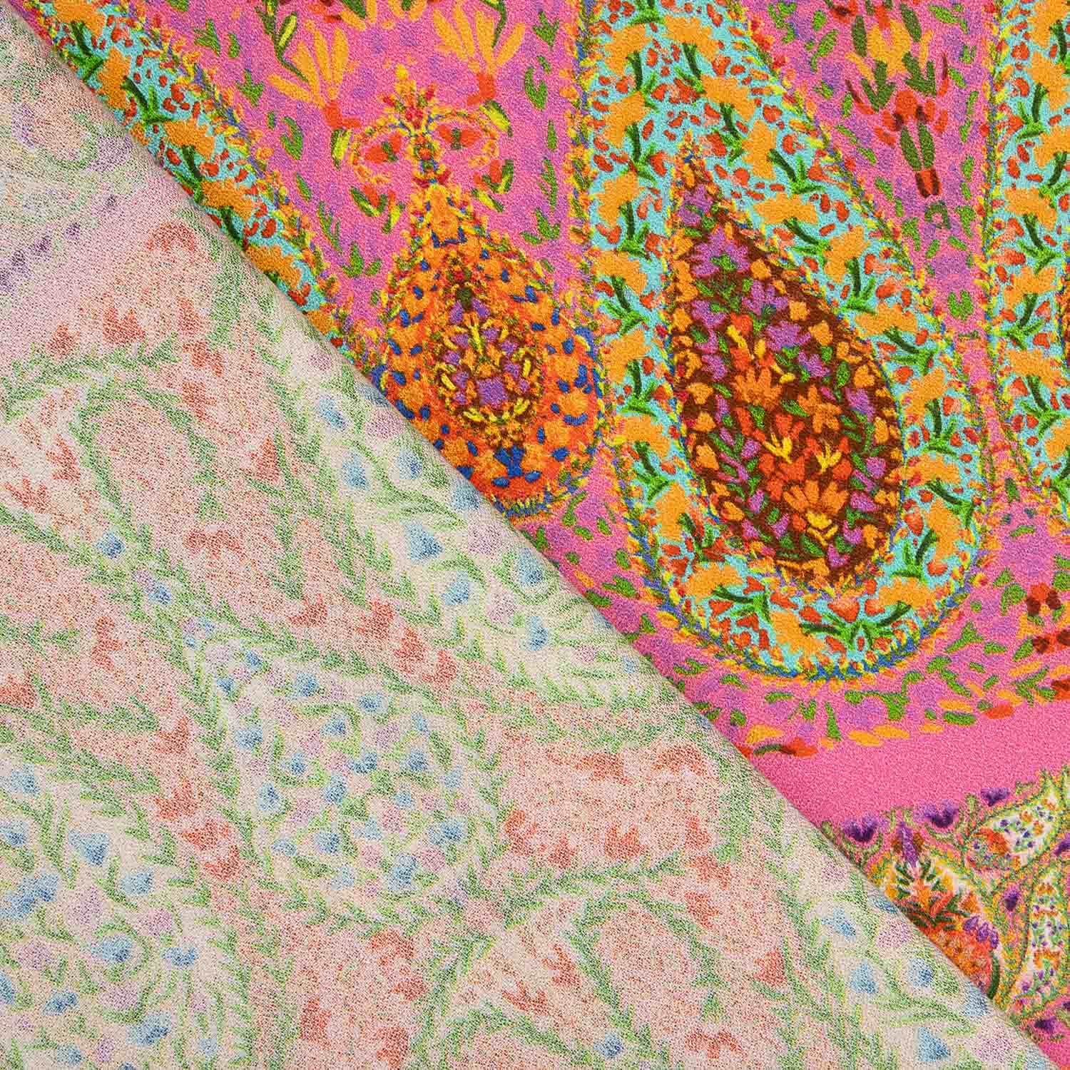 Bedruckter Viskose-Crêpe mit Paisley-Muster im Boho-Stil, fuchsia - Ribes y Casals
