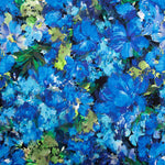 Satinierte Viskose mit Blumenmuster in Ozeanblau - Ribes y Casals
