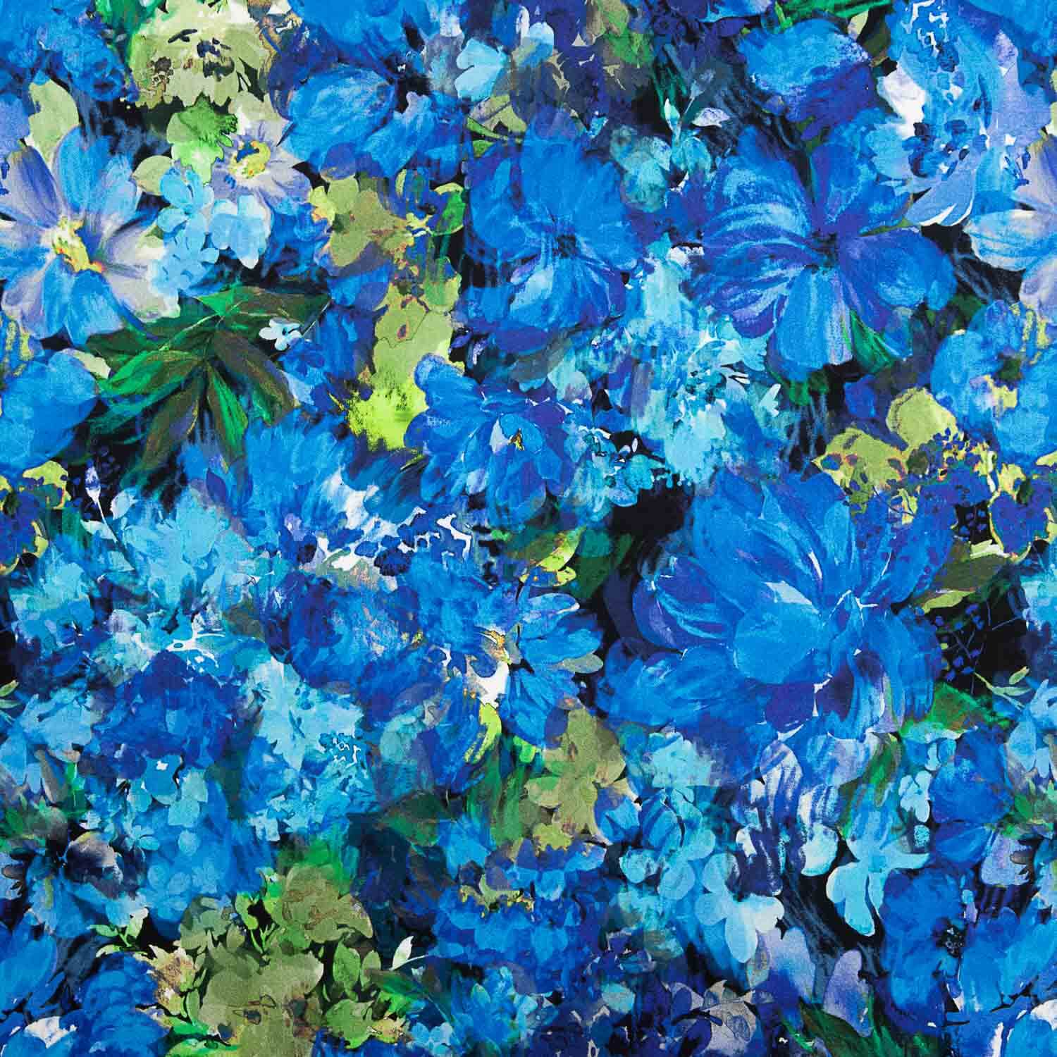 Satinierte Viskose mit Blumenmuster in Ozeanblau - Ribes y Casals