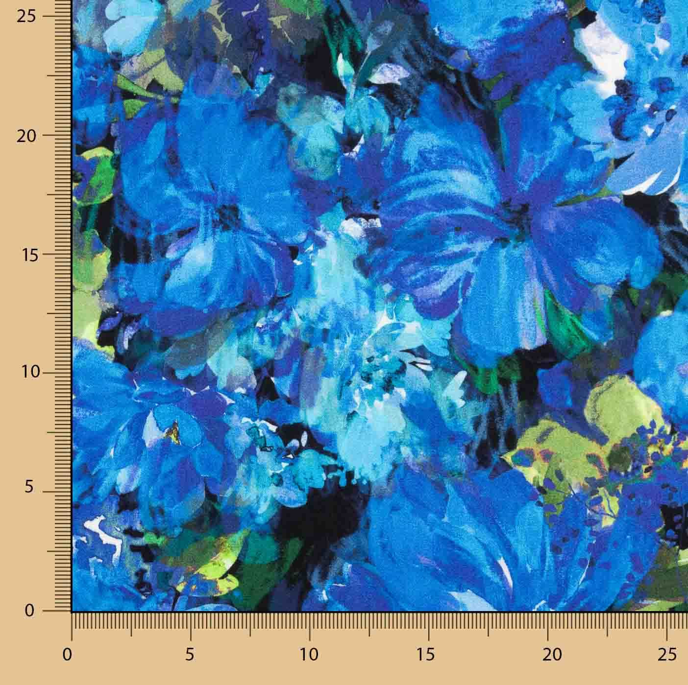Satinierte Viskose mit Blumenmuster in Ozeanblau - Ribes y Casals
