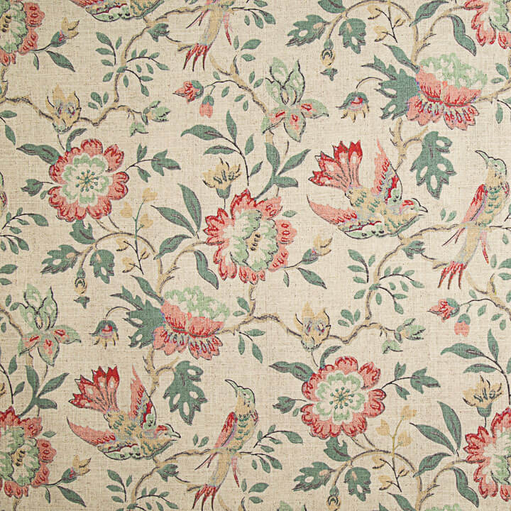 Canvas mit Leinenstoff-Optik – Blumenmuster und Vögel im Vintage-Muster - Ribes y Casals