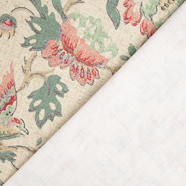 Canvas mit Leinenstoff-Optik – Blumenmuster und Vögel im Vintage-Muster - Ribes y Casals