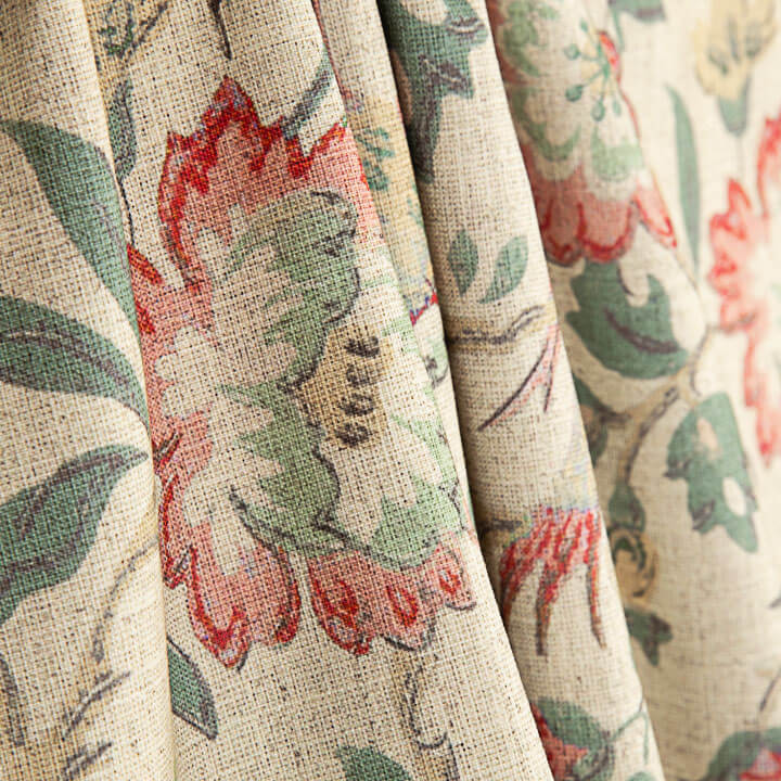 Canvas mit Leinenstoff-Optik – Blumenmuster und Vögel im Vintage-Muster - Ribes y Casals