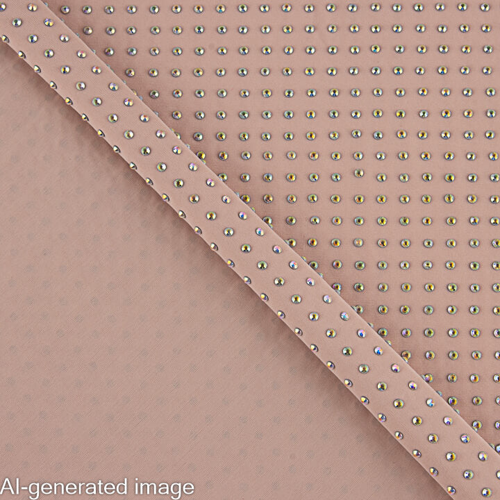 Elastischer Stoff mit silbernen, irisierenden Strasssteinen in Rosa, Nude-Optik - Ribes y Casals