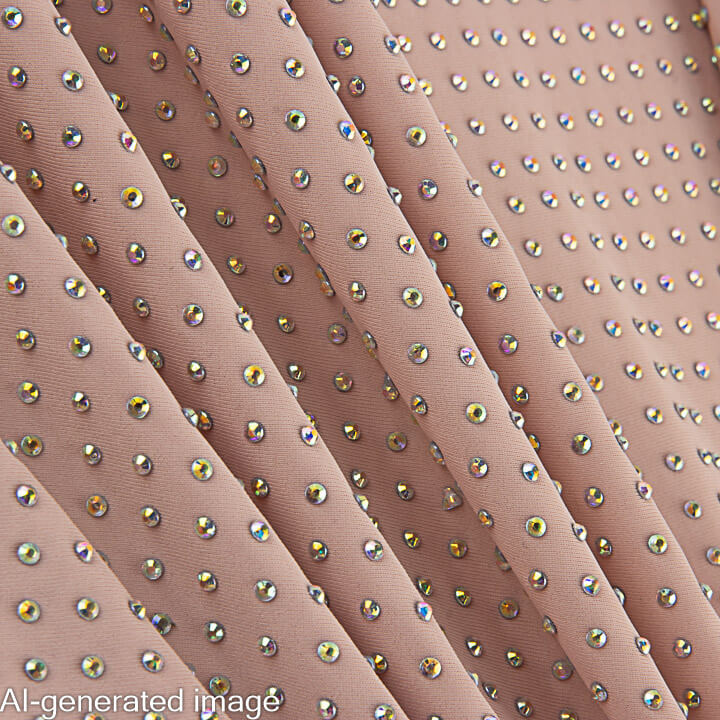 Elastischer Stoff mit silbernen, irisierenden Strasssteinen in Rosa, Nude-Optik - Ribes y Casals