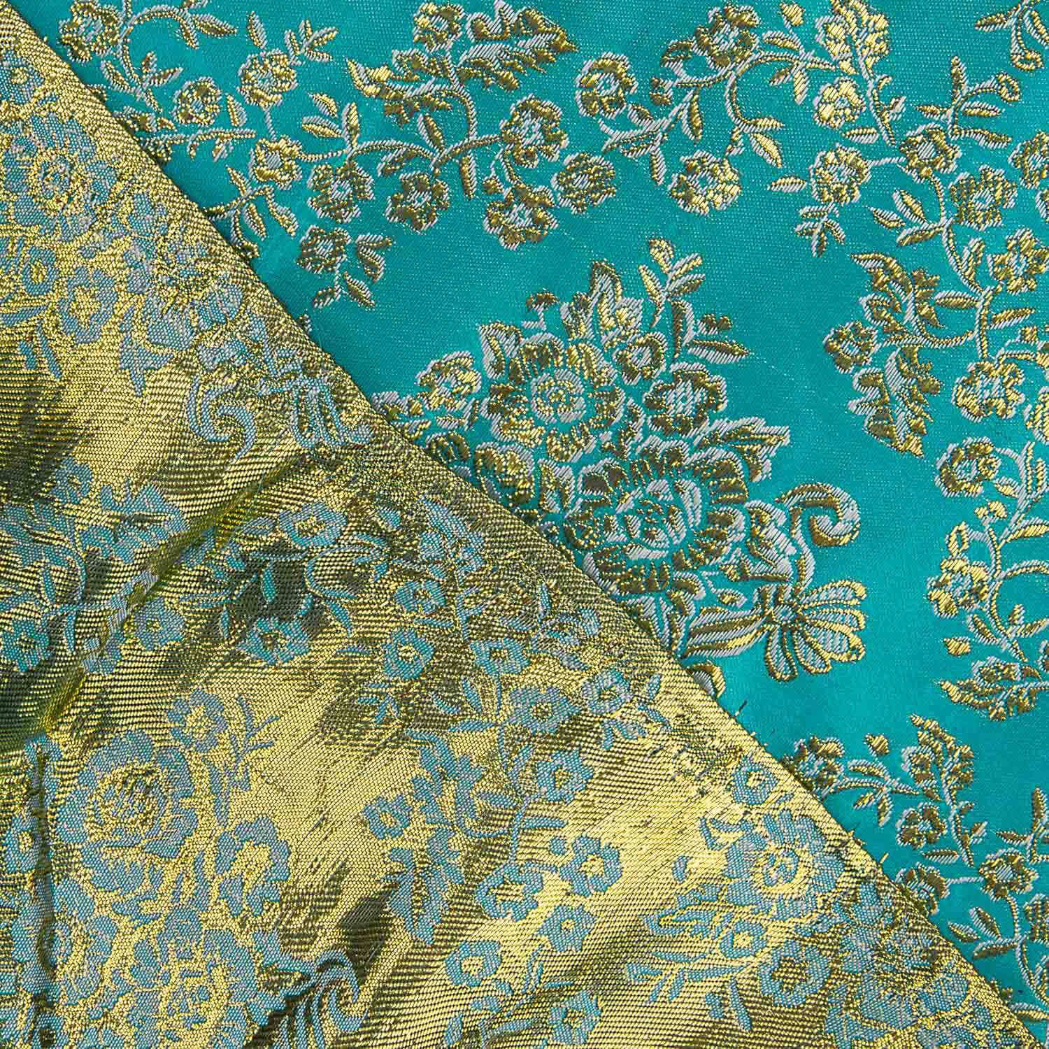 Türkisfarbener Jacquard mit goldenem Lurex - Ribes y Casals