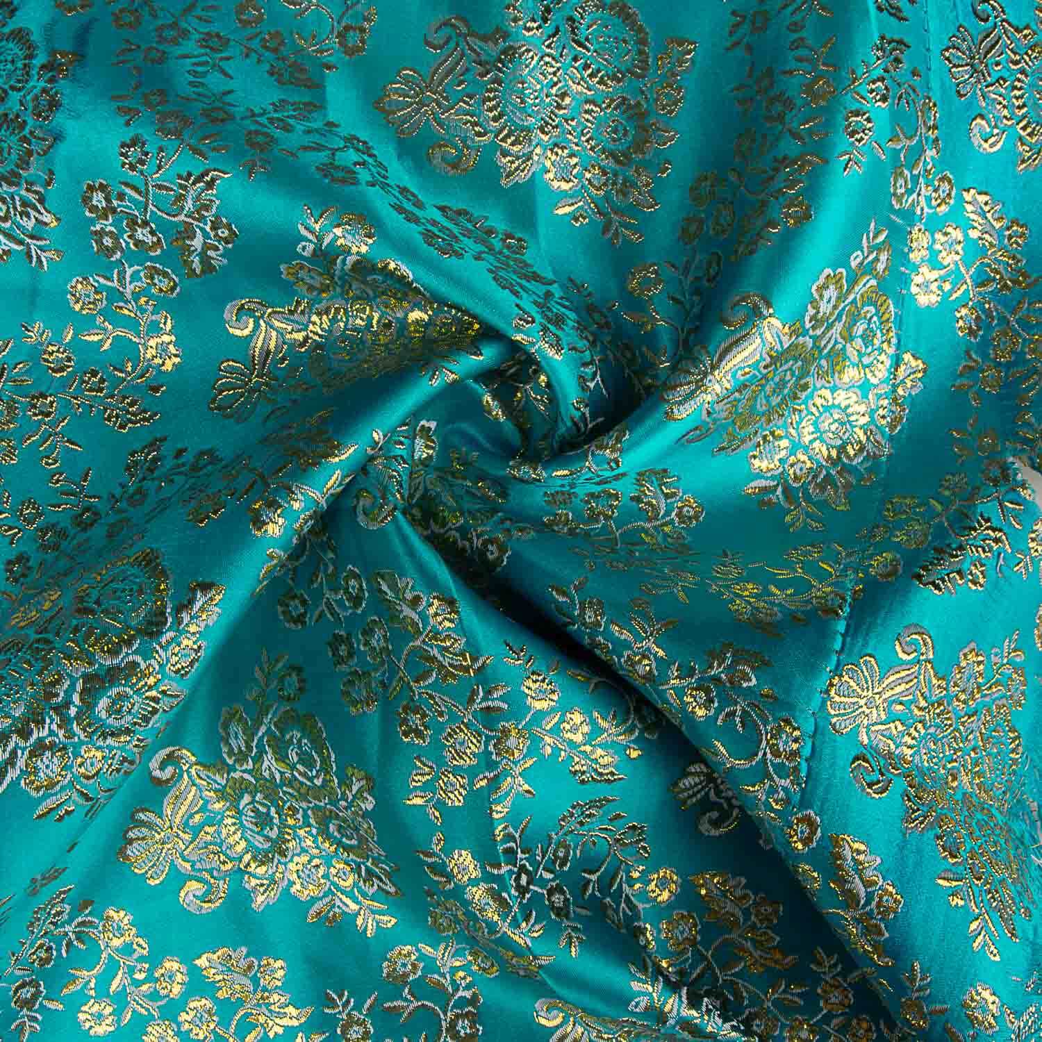 Türkisfarbener Jacquard mit goldenem Lurex - Ribes y Casals