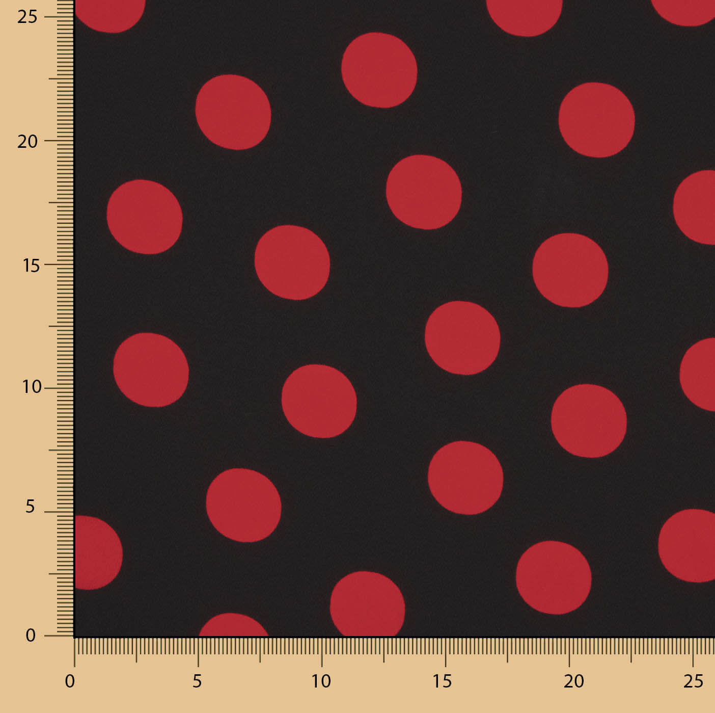 Koshibo-Stoffrest mit 33-mm-Punkten in Schwarz-Rot – verschiedene Längen x 150 cm Breite - Ribes y Casals