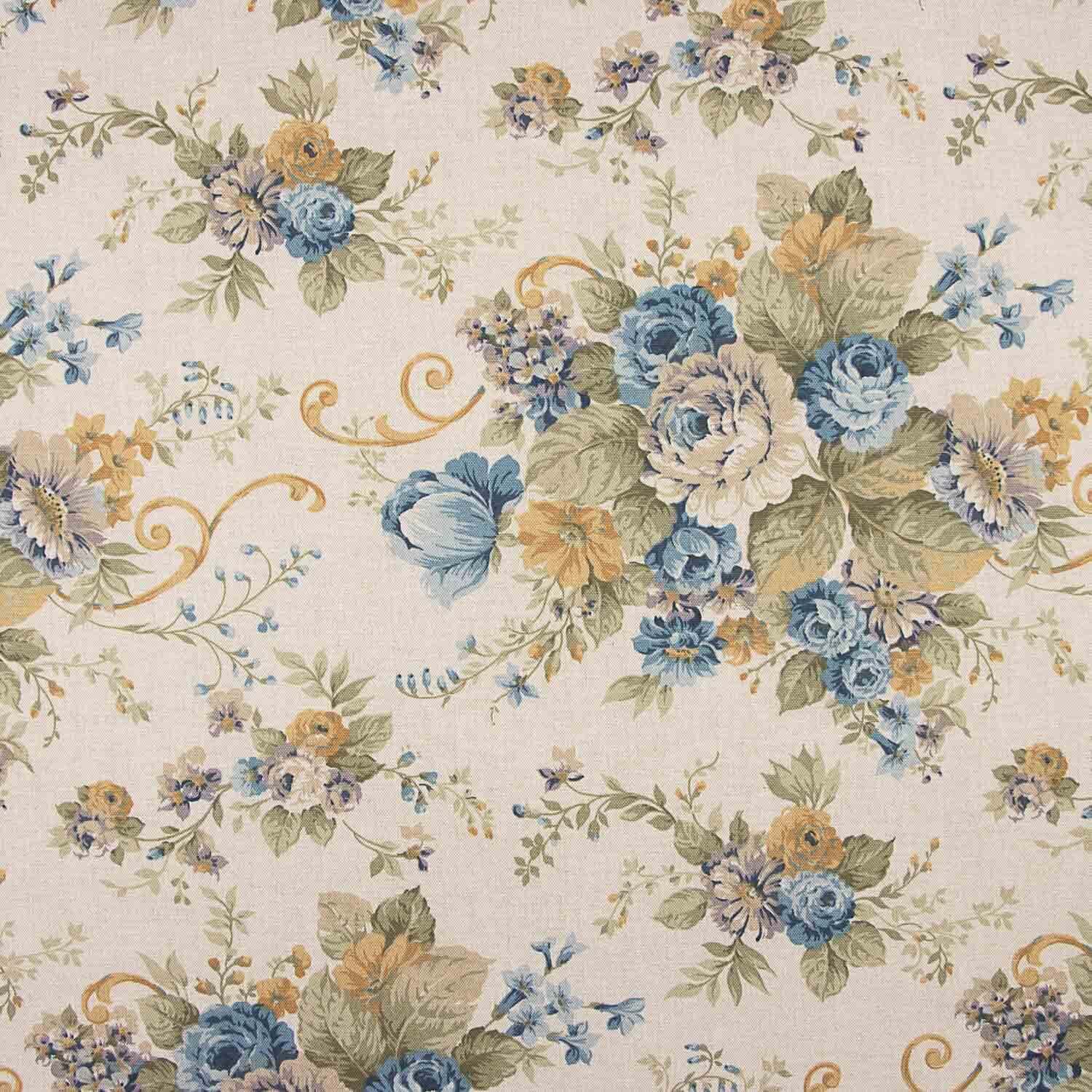Blau und Senf Blau und Senf Blumen bedrucktes Segeltuch - Ribes y Casals
