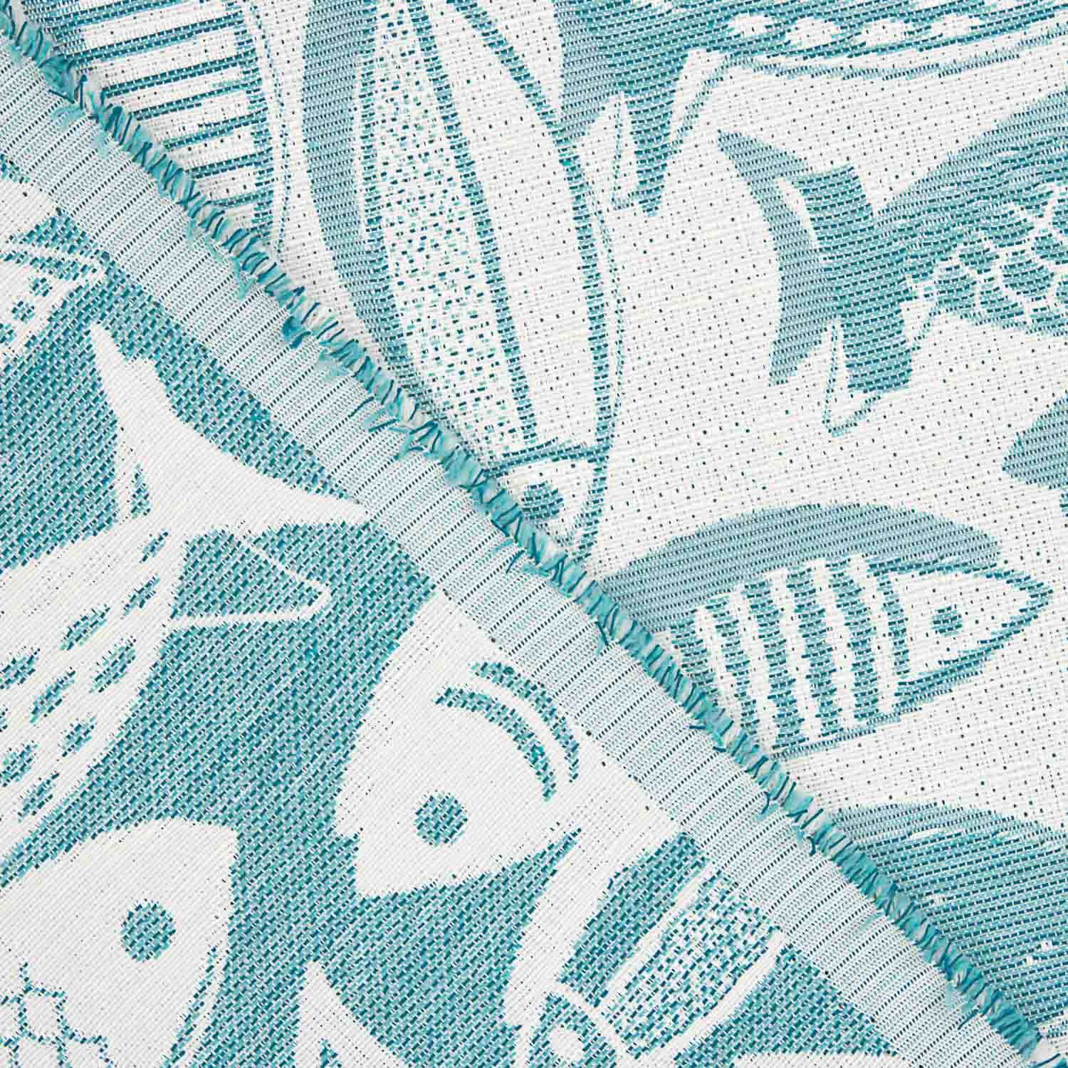 Türkisblauer Fisch-Jacquard-Leinwand - Ribes y Casals