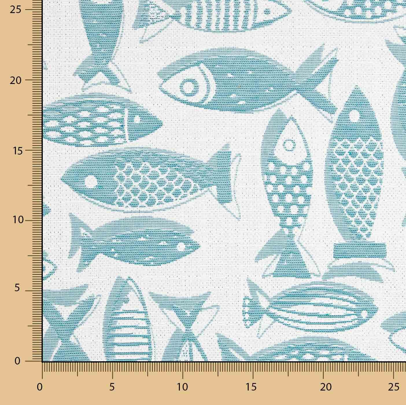 Türkisblauer Fisch-Jacquard-Leinwand - Ribes y Casals