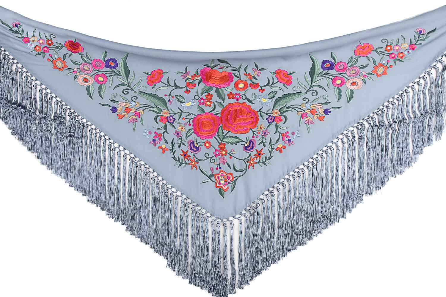 Kleiner bestickter Flamenco-Schal Light Denim Blue - Ribes y Casals