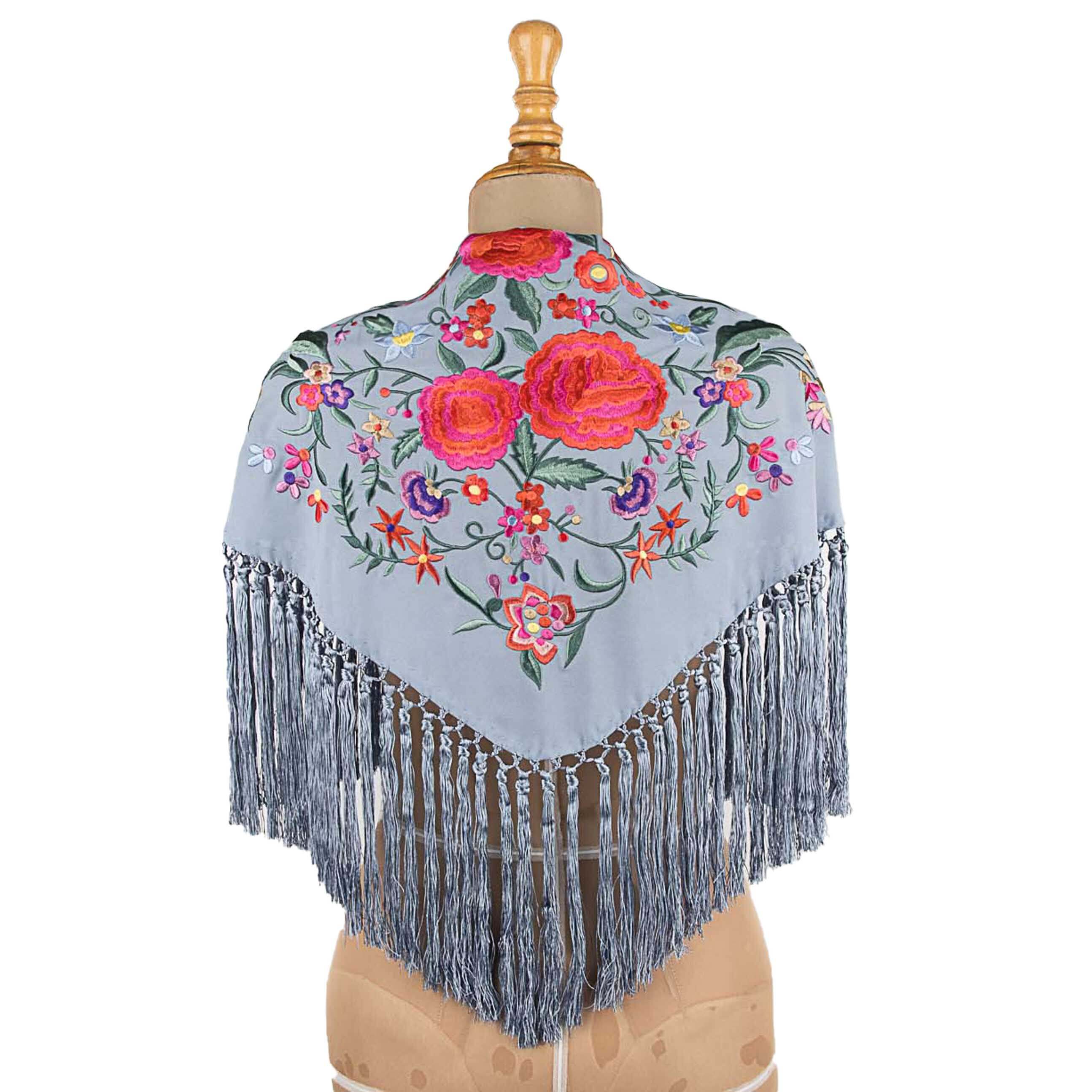 Kleiner bestickter Flamenco-Schal Light Denim Blue - Ribes y Casals