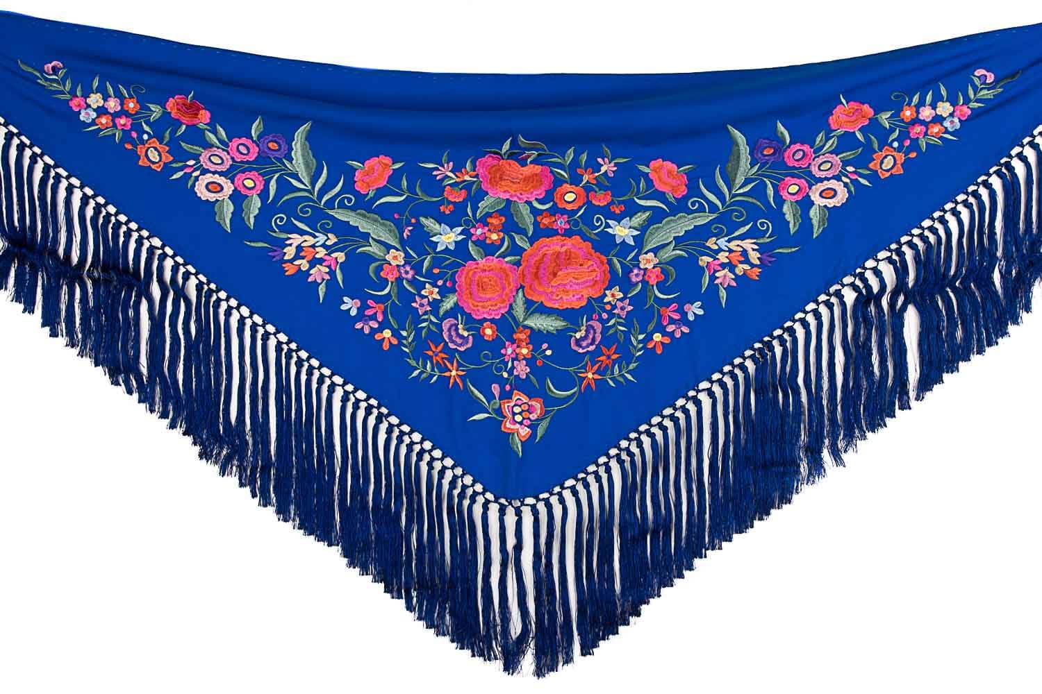 Bestickter blau-blauer Flamenco-Schal - Ribes y Casals
