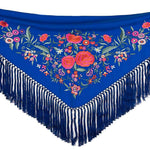 Bestickter blau-blauer Flamenco-Schal - Ribes y Casals