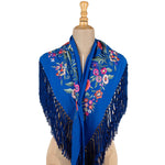 Bestickter blau-blauer Flamenco-Schal - Ribes y Casals