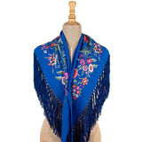 Bestickter blau-blauer Flamenco-Schal - Ribes y Casals