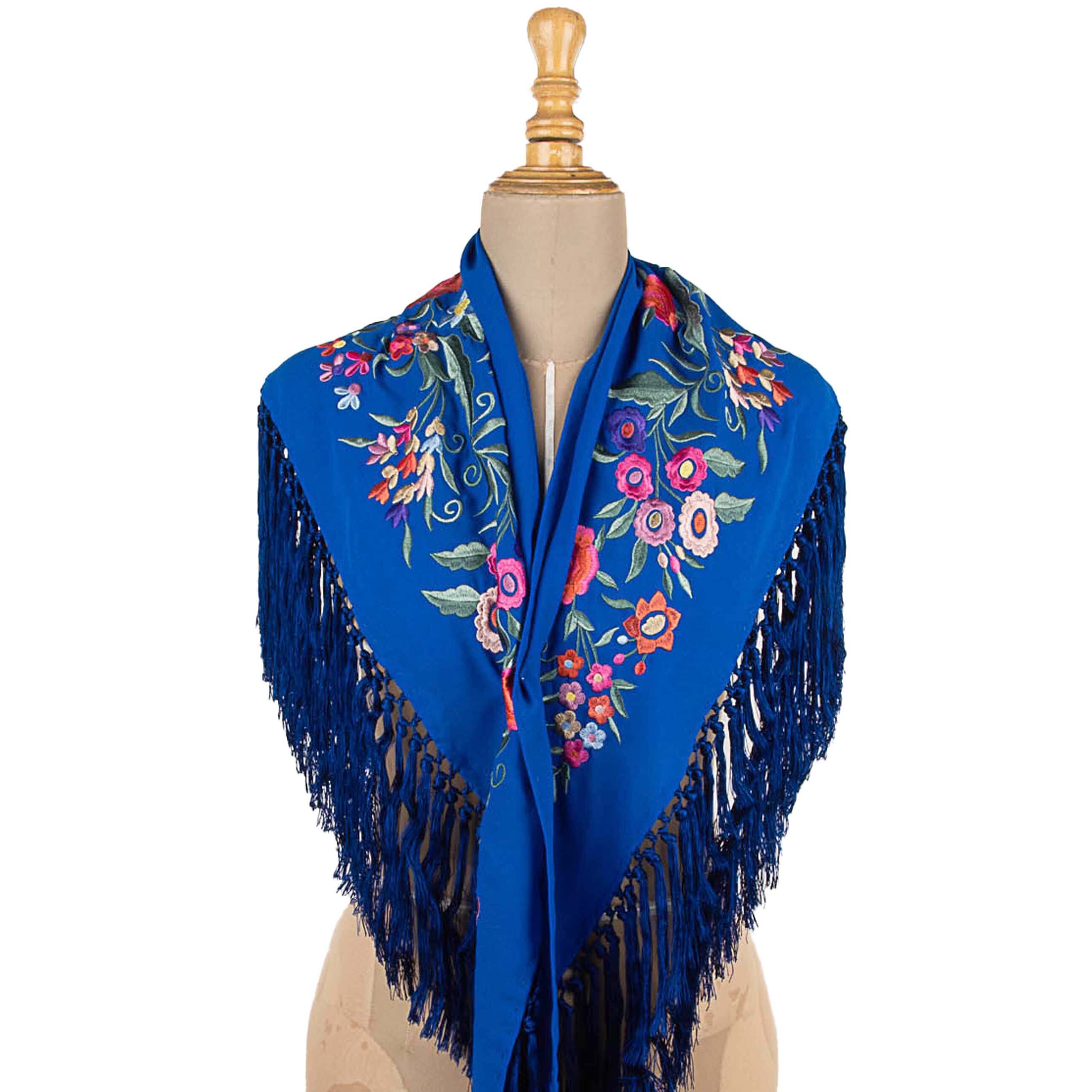 Bestickter blau-blauer Flamenco-Schal - Ribes y Casals
