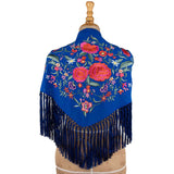 Bestickter blau-blauer Flamenco-Schal - Ribes y Casals