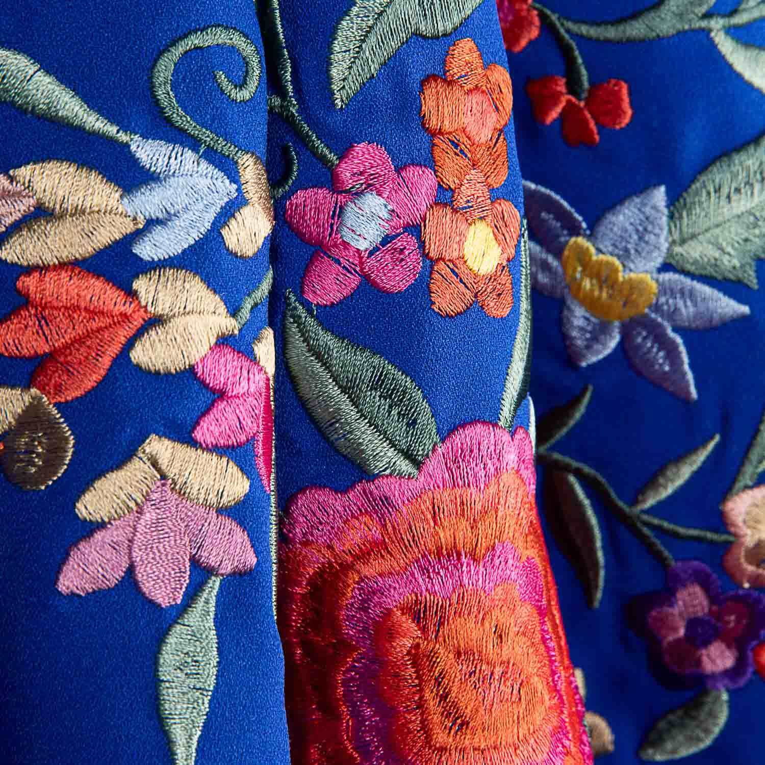 Bestickter blau-blauer Flamenco-Schal - Ribes y Casals