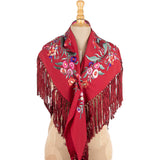 Bordeaux Bestickter Flamenco-Schal - Ribes y Casals