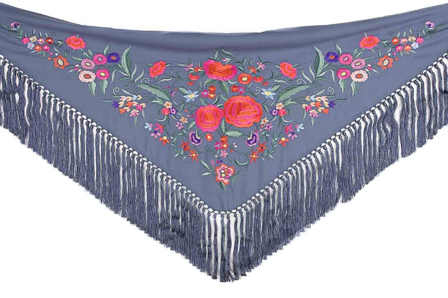 Blauer Denim bestickter Flamenco-Schal - Ribes y Casals