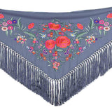 Blauer Denim bestickter Flamenco-Schal - Ribes y Casals