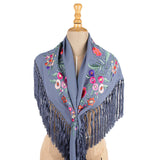 Blauer Denim bestickter Flamenco-Schal - Ribes y Casals