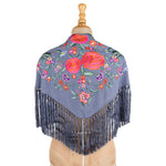Blauer Denim bestickter Flamenco-Schal - Ribes y Casals