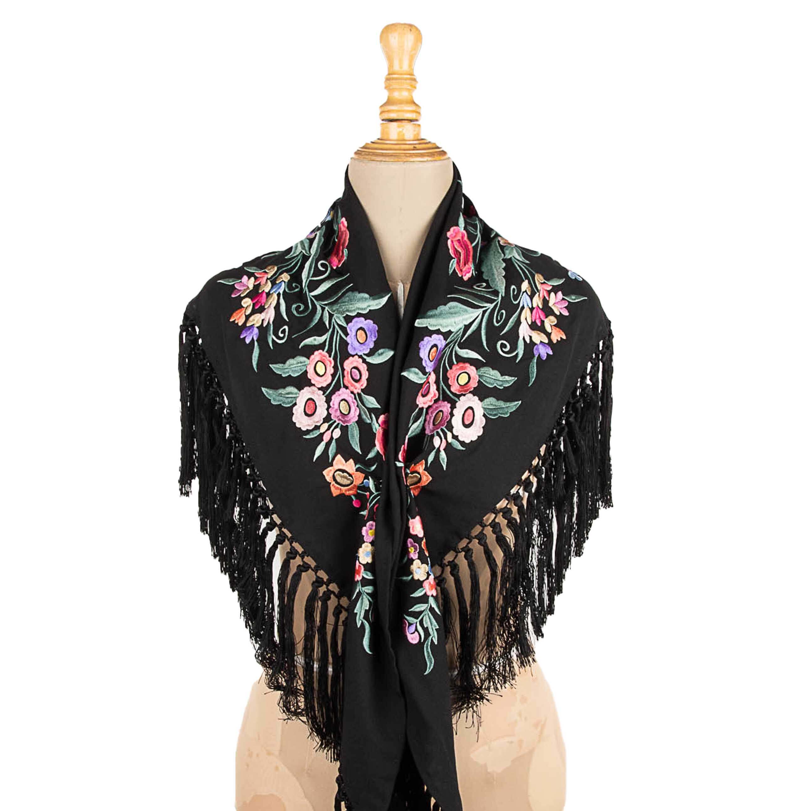 Kleines Schwarzes Gesticktes Flamenco-Tuch - Ribes y Casals