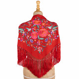 Kleiner Schal mit roter Flamenco-Stickerei - Ribes y Casals