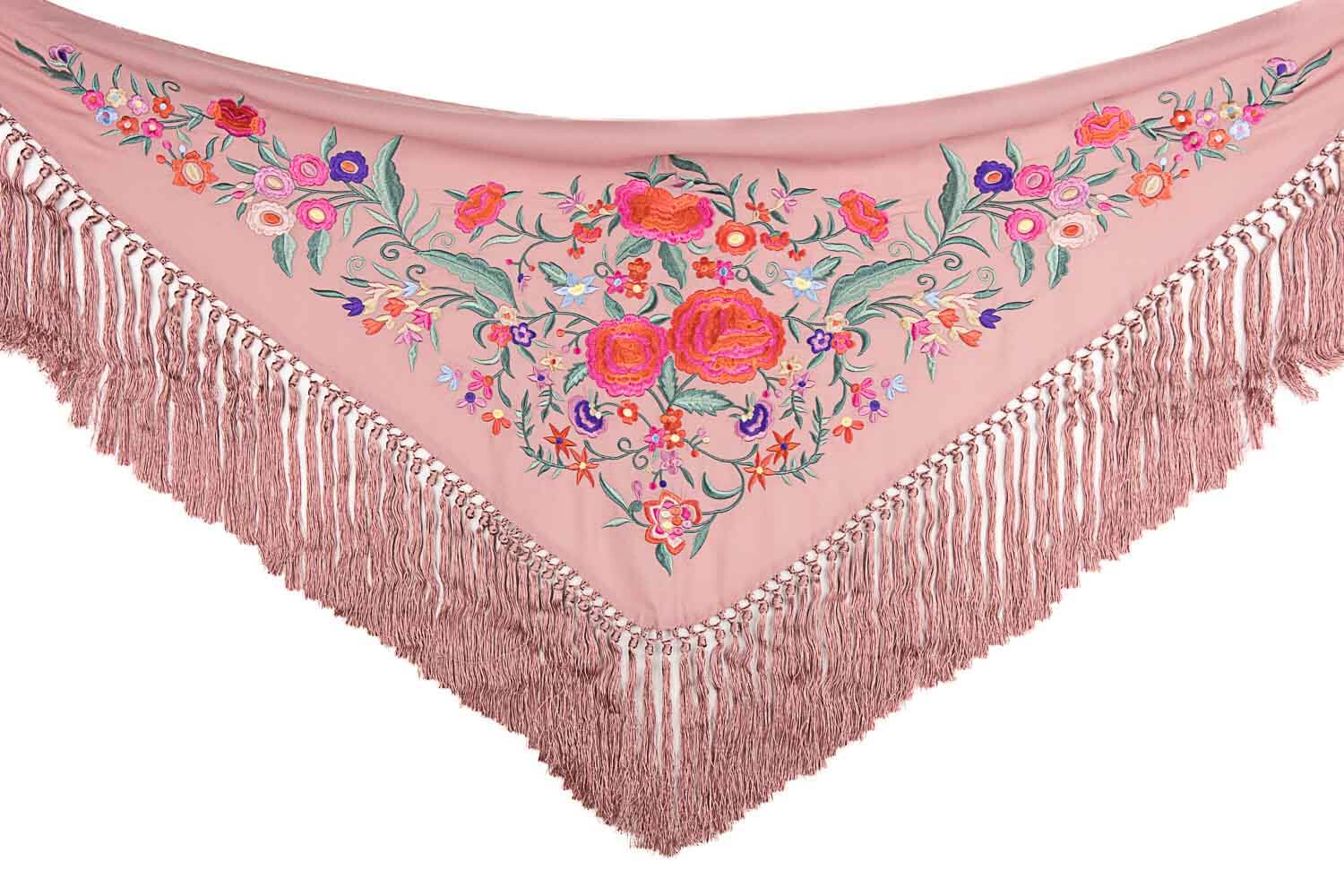 Gestickter rosa Rhabarber Gestickter Flamenco-Schal - Ribes y Casals