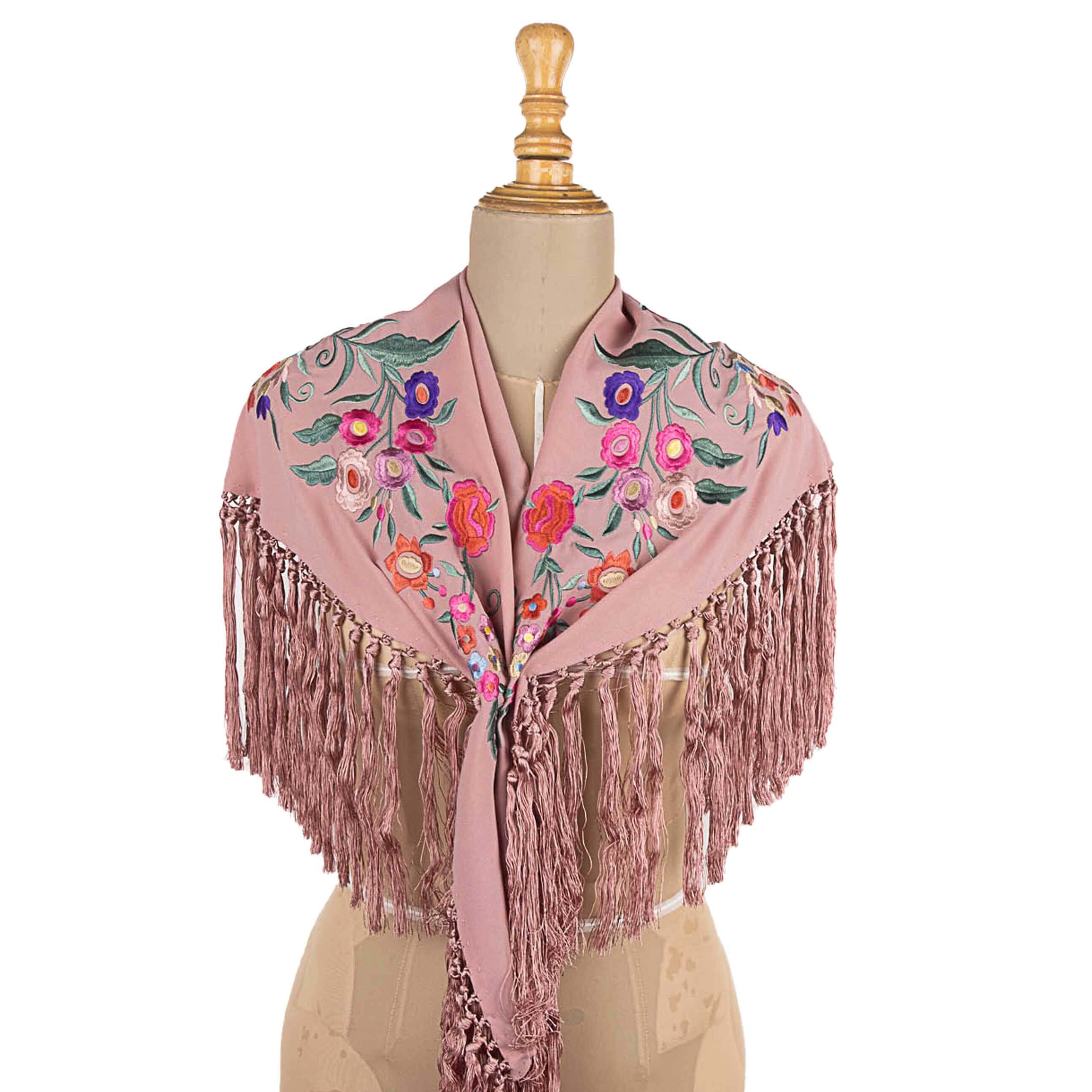Gestickter rosa Rhabarber Gestickter Flamenco-Schal - Ribes y Casals