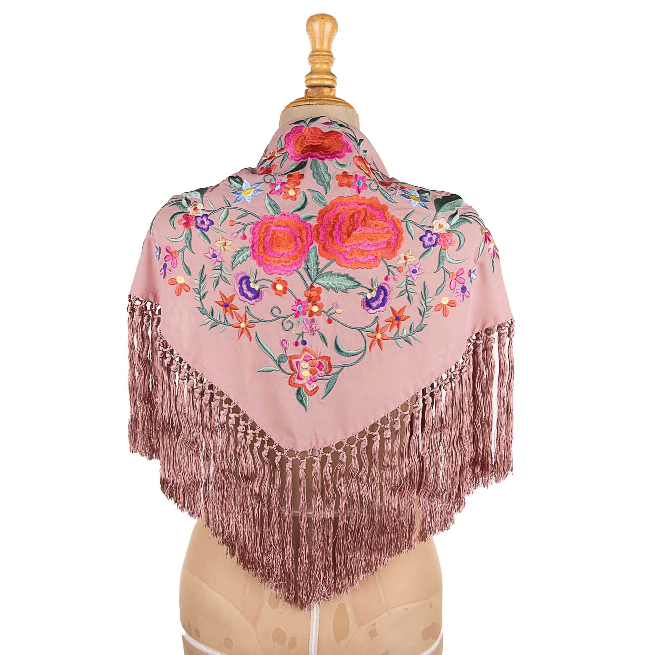Gestickter rosa Rhabarber Gestickter Flamenco-Schal - Ribes y Casals