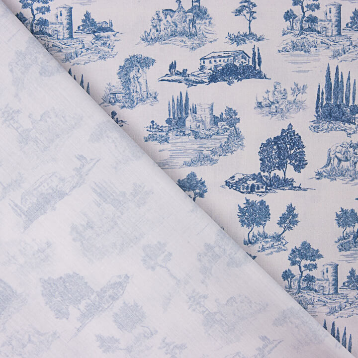 Bedrucktes Perkal „Silke“ in Blau - Ribes y Casals