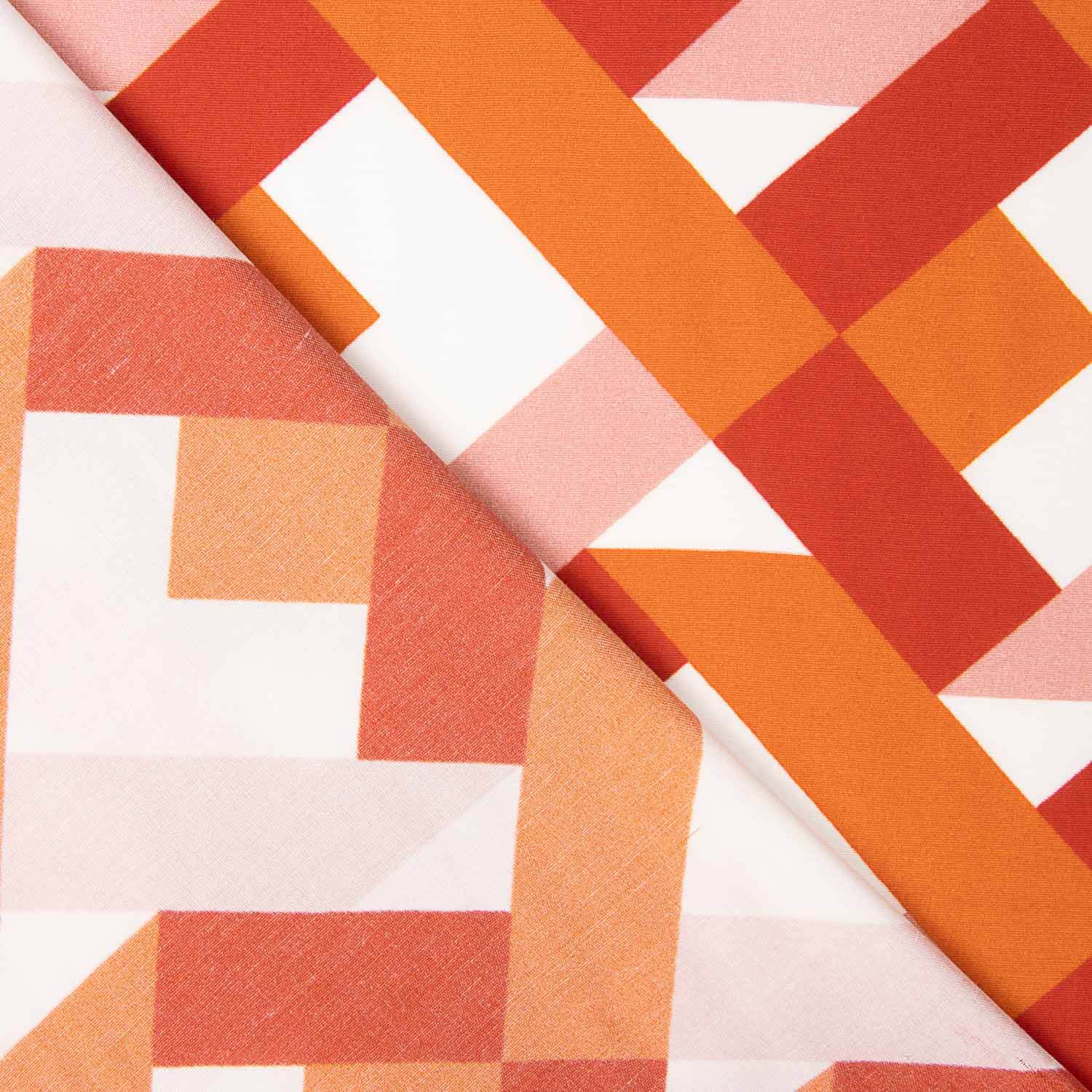 Viskose mit geometrischem Muster in Orange und Koralle - Ribes y Casals
