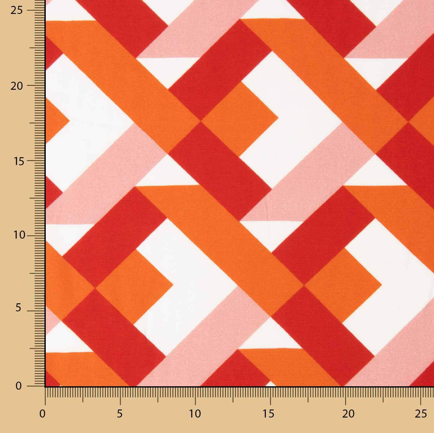 Viskose mit geometrischem Muster in Orange und Koralle - Ribes y Casals