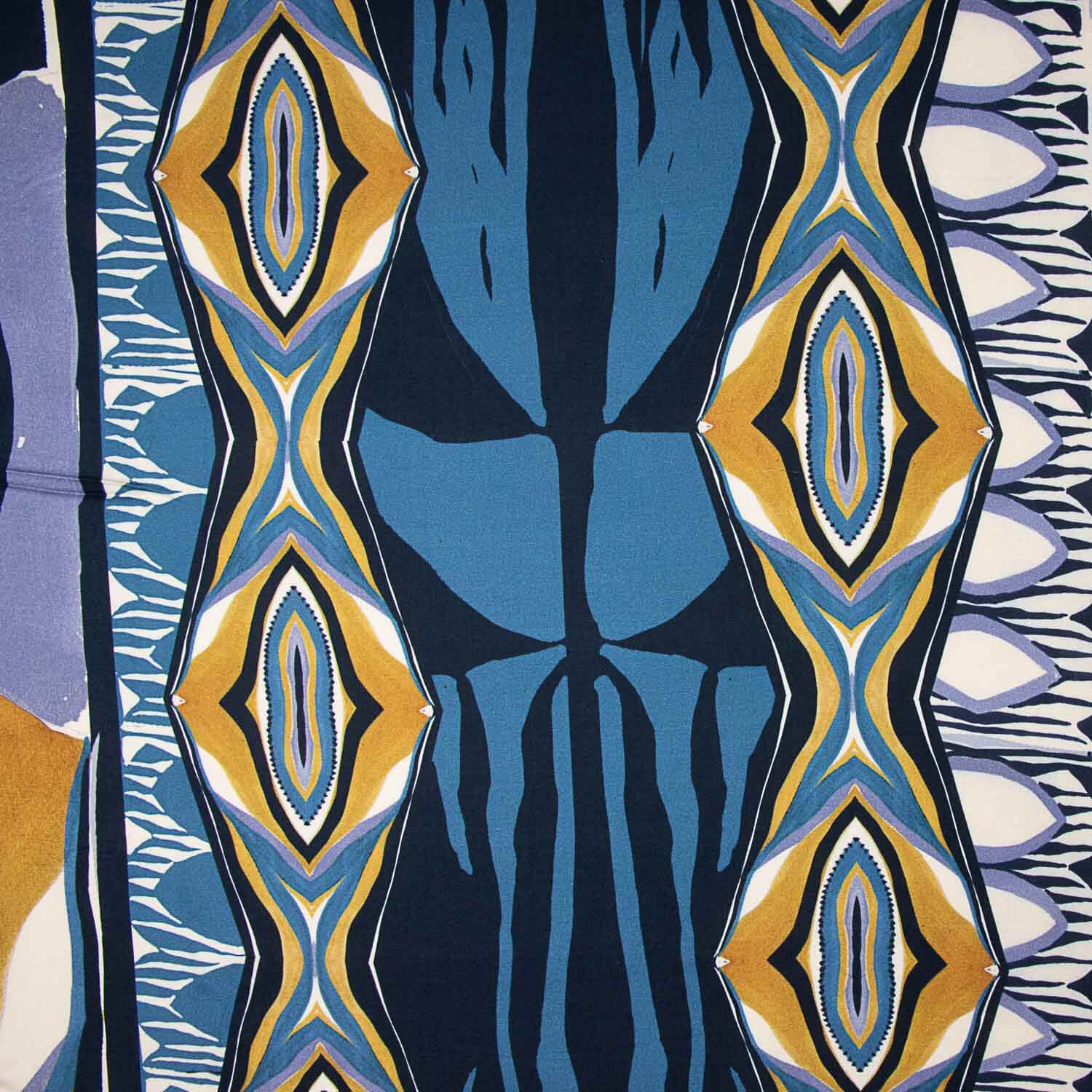 Viskose mit geometrischem Muster in Blau und Senfgelb - Ribes y Casals