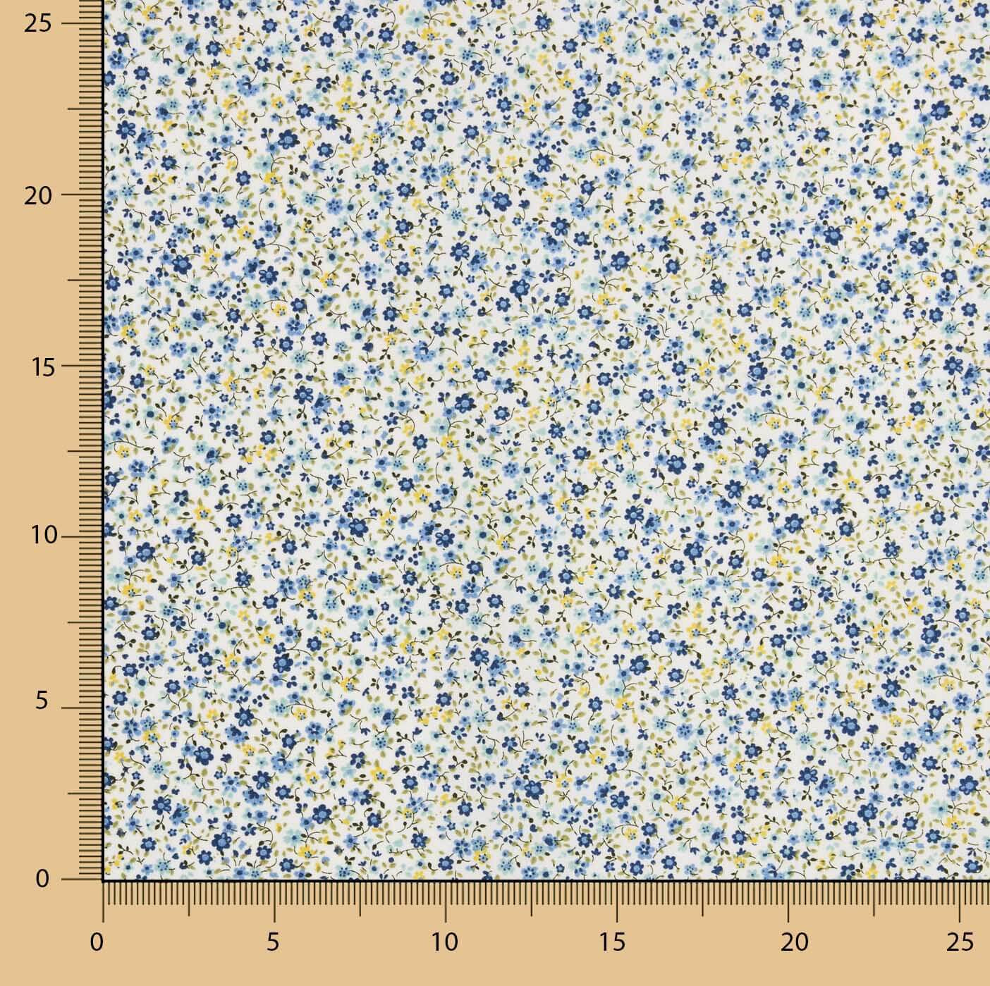 Reststück Popeline aus Bio-Baumwolle mit „Tausend blaue Blumen“-Muster – verschiedene Maße x Breite 145 cm - Ribes y Casals