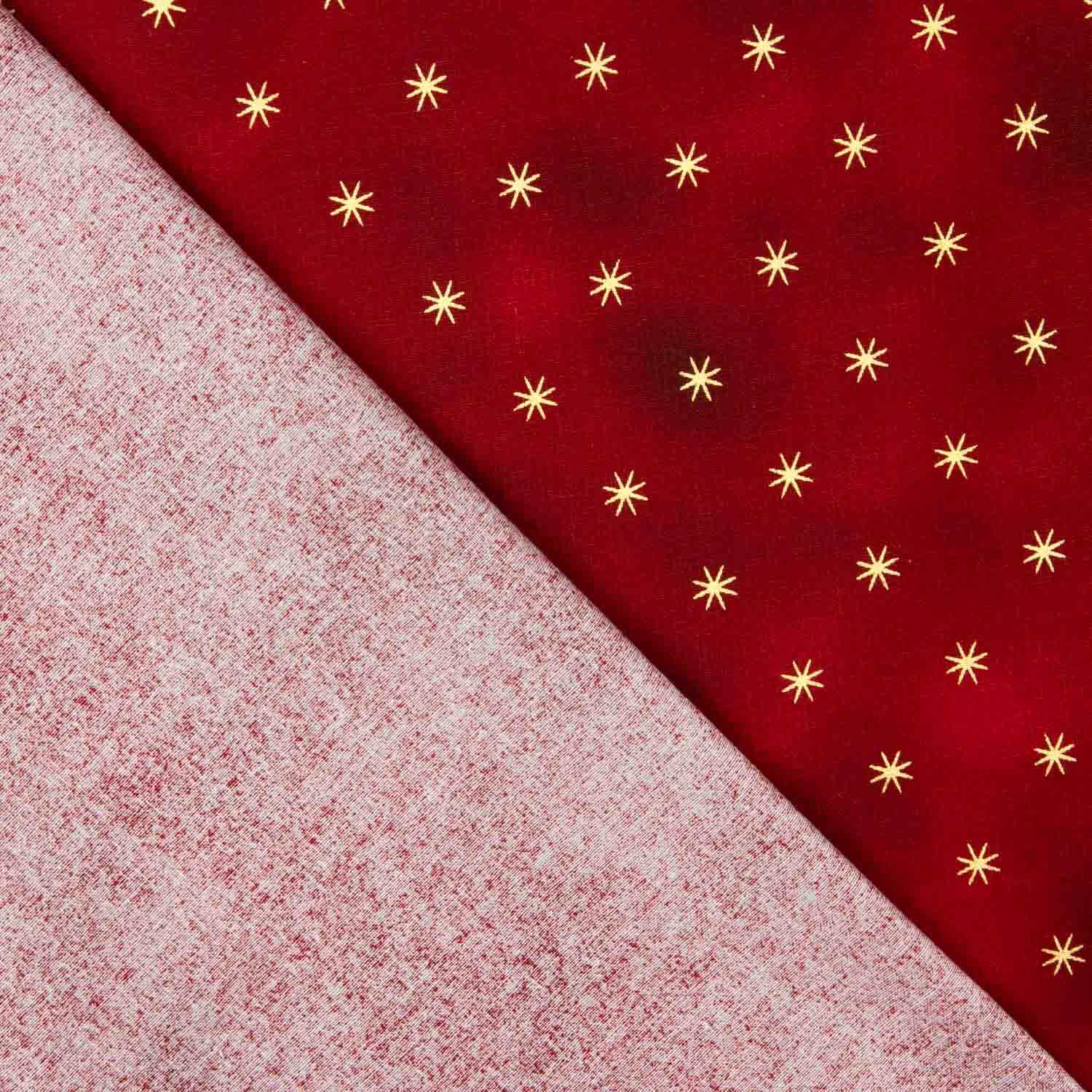 Weihnachts-Popeline Goldene Sterne in Rot - Ribes y Casals