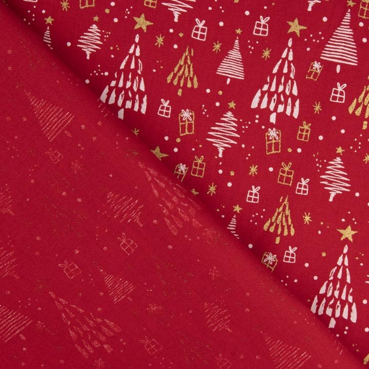 Bedruckte Popeline „Weihnachtsmuster Rot“ - Ribes y Casals