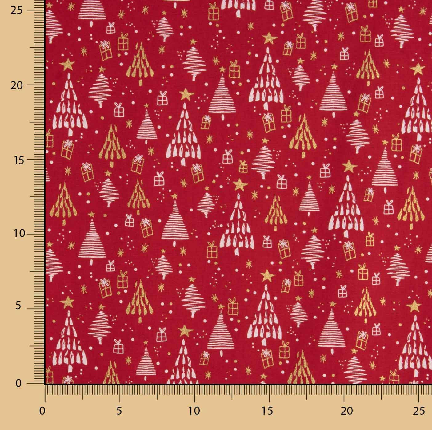 Bedruckte Popeline „Weihnachtsmuster Rot“ - Ribes y Casals