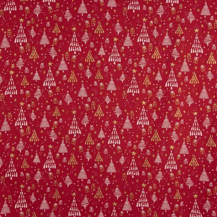 Bedruckte Popeline „Weihnachtsmuster Rot“ - Ribes y Casals