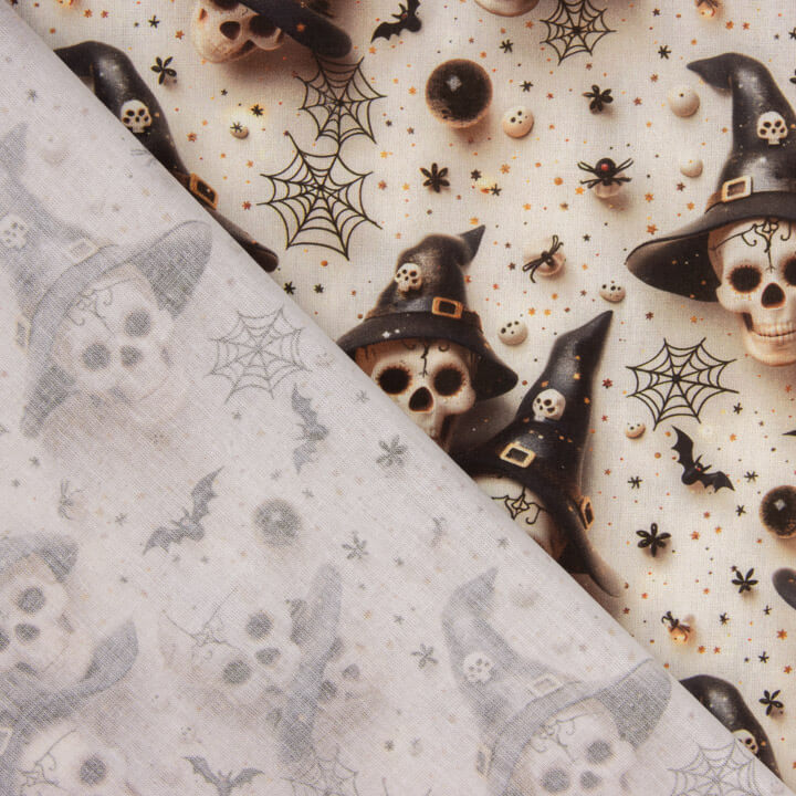 Bedruckte Popeline mit Halloween-Totenköpfen - Ribes y Casals