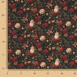 Bedruckte Popeline mit Weihnachtsmotiv: Weihnachtsmann und Kardinäle - Ribes y Casals