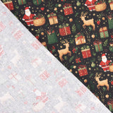 Bedruckte Popeline mit Weihnachtsmotiv: Weihnachtsmann und Rentiere - Ribes y Casals